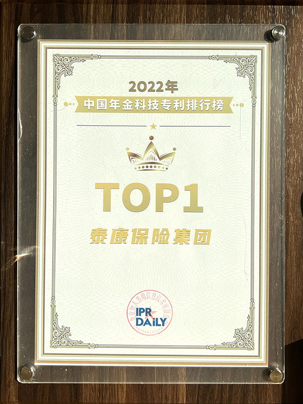 2022年中国年金科技专利排行榜TOP1